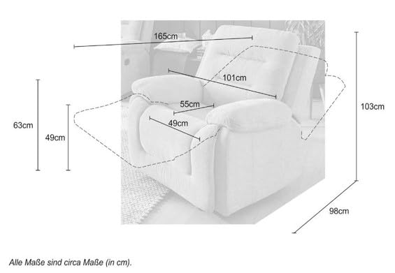 Gemütlicher Fernsehsessel mit Federkernpolsterung und Wellenfedern B101/T98/H103 cm, verstellbarer TV-Sessel durch praktische halbautomatische Relaxfunktion, Bezug Chenille in Grau / 15501 – Bild 4