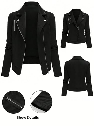 Stylish Black Zip-Up Womens Casual Jacket for Fall/Winter – X-Large Size - Image 3