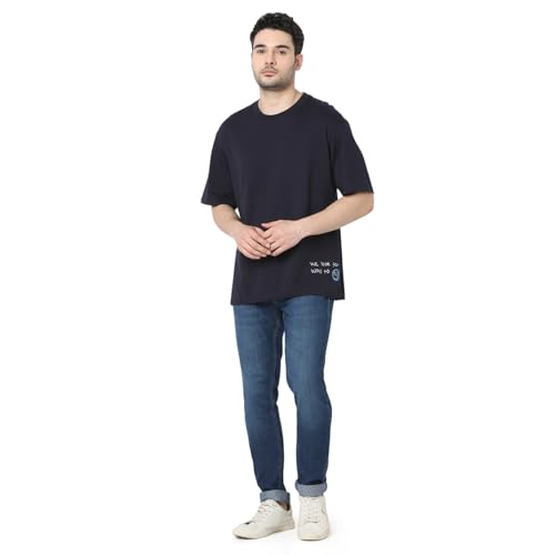Image of Spykar Men's Oversized Round Neck Half Sleeve Solid Casual T-Shirt