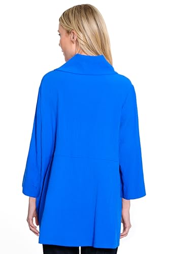 Image of Ali Miles Women's Woven Pucker Fabric Tunic Cowl Neck Button Details