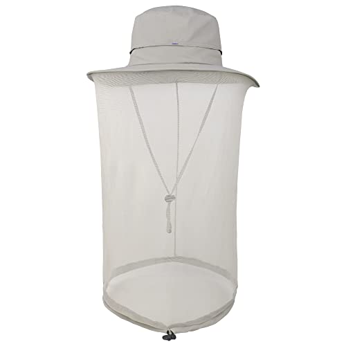 Fishing Hat Sun Protection Hat Mosquito Head Net for Outdoors Bucket Hat with Hidden Net Mesh Light Gray