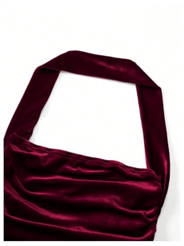 SOLY HUX Women's Velvet Halter Bodycon Dress Sleeveless Ruched Fishtail Cocktail Party Long Dresses3