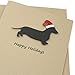 Smooth Dachshund Christmas Cards Custom | 25 Dog Colors | Choose Phrases | Single or Pack of 10 | Santa Hat Holiday Notecard