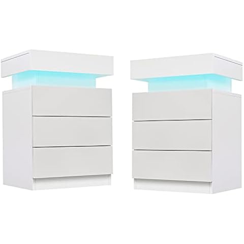 Mesitas de noche blancas con cajones y luz LED Cover