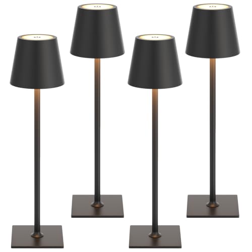 Image of Kakanuo Cordless Rechargeable Table Lamp Black 5000mAh Battery Operated Lamps, 3 Colors Stepless Dimming Touch Lamp for Dining, Living Room, Outdoor Patio, Kitchen Counter, 4 Pack