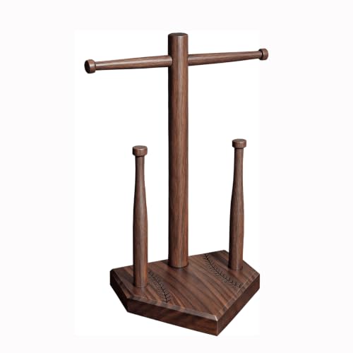 Rovarahoom Walnut Baseball Ring Holder Wooden Baseball Softball Drip Necklace & Championship Ring Holder Softball Jewelry Organizer Display Solid Wood Baseball Necklace Holder Gift - 3 Rods + 1