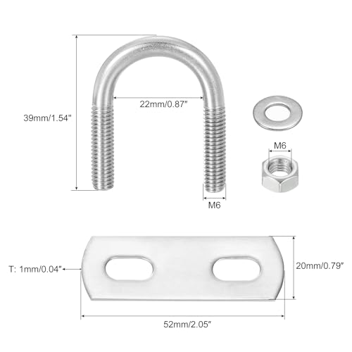 Image of uxcell Round U-Bolts, 4 Sets 22mm(0.87 inch) Inner Width 39mm Length M6 304 Stainless Steel U Clamp Bolt with Nuts and Plates, for Boat Trailer