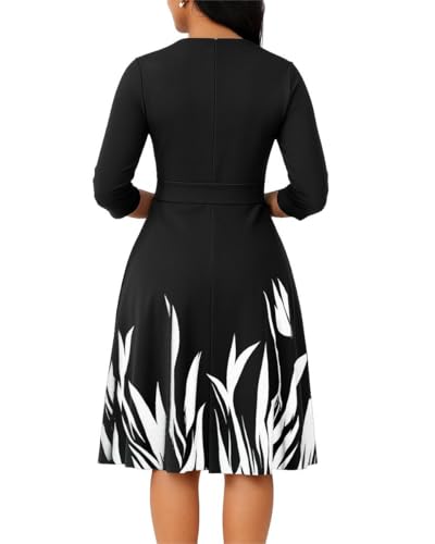 LaiyiVic Midi Dresses for Women 3/4 Sleeve Crew Neck Church Knee Length A Line Swing Summer Dress2