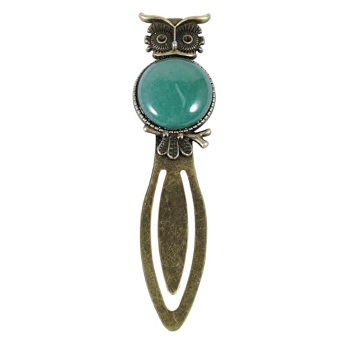 Soulnioi Vintage Owl Natural Crystal Gem Bookmark, Bronze Bookmark for Book Lovers Student, Kids, Teacher, Book Club (Green Aventurine)