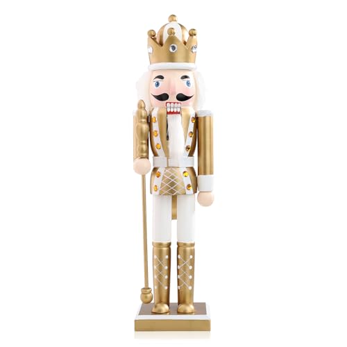 Ovewios Nutcracker Christmas Decor, Wooden Gold King Figures, Festive Christmas Nutcrackers Gifts Winter Indoor Table Desktop Fireplace Decorations 15