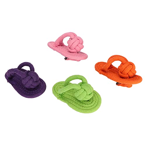 Image of Dog Chew Toy for Puppies and Adult Dogs Cotton Rope Slipper Toy in Flip Flop Shape, Teeth Cleaning Dog Toy, Durable Interactive Chew Toy 4 Pack