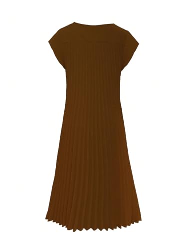 Image of GORGLITTER Women's Pleated Flowy Chiffon Church Dresses Elegant Summer Short Sleeve Wedding Guest Maxi Dress Outfits
