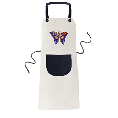 Tablier traditionnel chinois papillons beige réglable avec poche