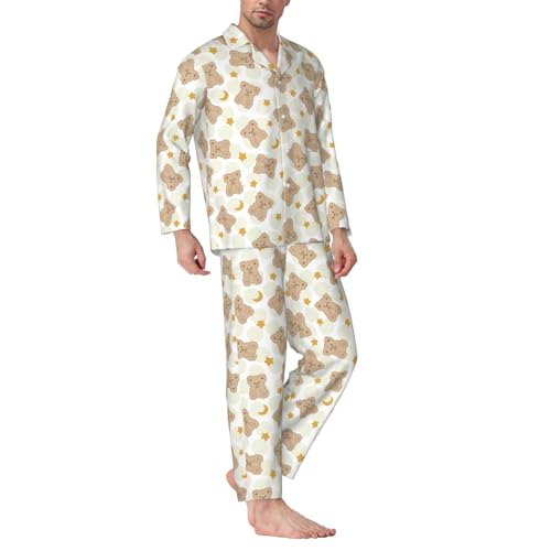 Mens Pajamas Set - Kawaii Bear Long Sleeve Sleepwear Nightwear Pjs Lounge Pajama Sets For Men