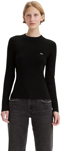 Image of Levi's Women's Long Sleeve Top with Crew Neck, Ribbed, Black (Caviar), S