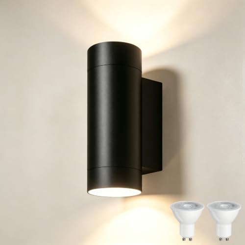 Image of YOVGQOLV Outdoor Wall Lights Mains Powered, IP65 Bulbs Included, Black