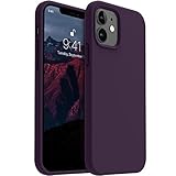 AOTESIER Shockproof Designed for iPhone 12 Mini Case, Food Grade Liquid Silicone Phone Case with [Soft Anti-Scratch Microfiber Lining] Drop Protection 5.4 inch Slim Thin Cover, Deep Purple