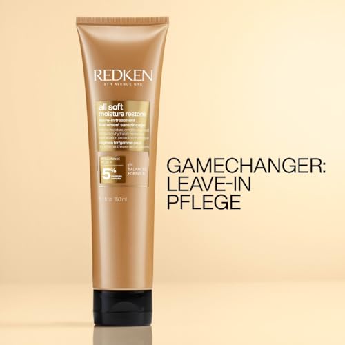 Redken Haarmaske mit Hyaluron für trockenes Haar, Anti-Frizz und Hitzeschutz bis 230° C, All Soft Moisture Restore Leave-In Maske, 1 x 150 ml