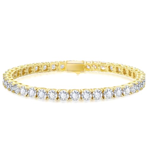 KRKCLIFE Tennis Bracelets for Women Men, 14K Yellow Gold Plated Hypoallergenic Classic Round AAAAA...