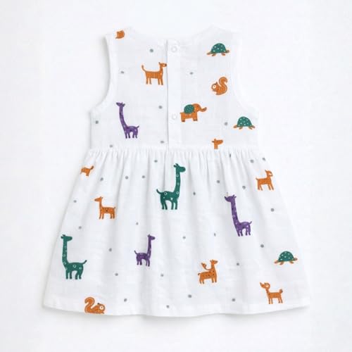 Image of The Boo Boo Club Girls Cotton Muslin Printed Dress | Short Sleeve Knee-Length Summer Girls Frock | Soft Breathable