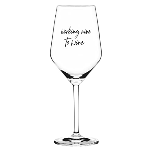 RITZENHOFF Sand & Soda 9500015 Copa de vino moderna con texto en alemán «working nine to wine» caja de regalo – Fabricado en Alemania