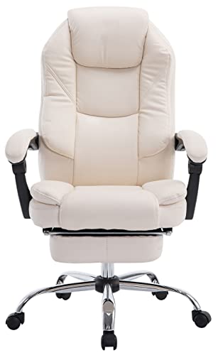 Poltrona Presidenziale E Relax Castle In Similpelle I Sedia Ergonomica Imbottita Con Poggiapiedi, Colore:crema - Sedia gaming - Immagine 1