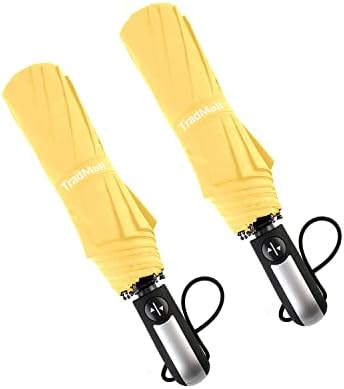 TradMall 2 Pack Travel Umbrella Windproof 46 Inches Large Canopy Reinforced Fiberglass Ribs Auto Open & Close, Yellow