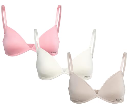 bebe Girls Training Bra - 3 Pack Training Bras Seamless Wireless Adjustable Straps Girls Padded Bras Kids Teens (30A-34A)