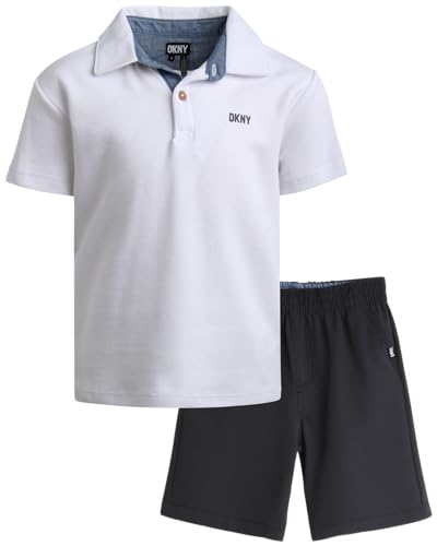 Image of DKNY Toddler Boys Short Sets - 2 Piece Boys Short Sleeve Polo Shirt and Lightweight Boy Shorts for Toddler and Little Boy
