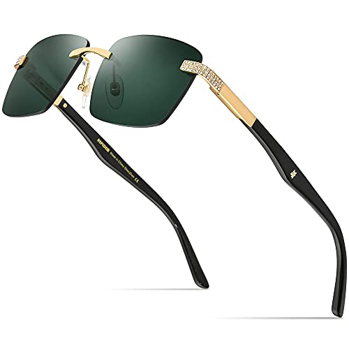 Image of HEPIDEM 100% Really Buffalo Horn Handmade Sun Glasses for Women,Square Rimless Luxury Buffs Sunglasses With Diamonds