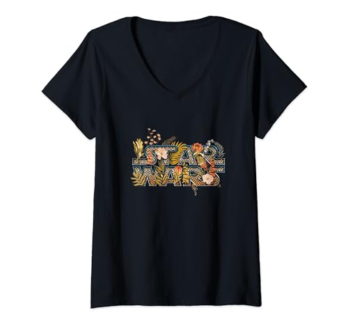 T-shirt Col V Star Wars Imprimé Fleuri Élégant pour Fan de Pop Culture