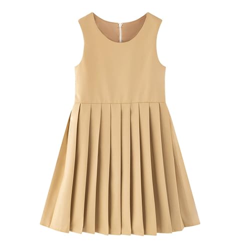 Girls Preppy Jumper Sleeveless Dress Pleated Knee Length A-Line Buttons Dresses Summer School 𝗨niform Dress