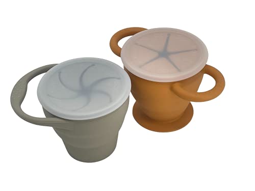 Image of BraveJusticeKidsCo. | Snack Attack I&II Baby Snack Cup Silicone | 2 pack | Collapsible Toddler Snack Cup (Fog and Honey Ginger)