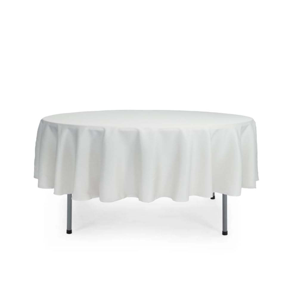 Urby 90'' White Round Tablecloth for 4ft Round Folding Table That Seats 4-6 Guests, Mantel Redondo Para Mesa De 4 Sillas