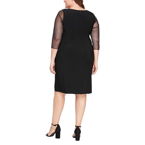 Image of Alex Evenings Womens Plus Size Short Shift Dress with Embellished Illusion Detail