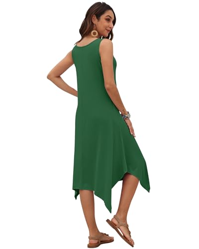 Image of AUSELILY Women's Summer Dresses Casual Sleeveless Midi Tank Beach Dress | Women's Asymmetrical Hem Sundress with Side Pockets, Great for Beach, Vacation & Daily Wear