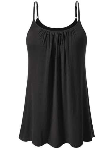 vislivin Top mit Integriertem BH Damen Unterhemd Spaghettiträger Tops Loose Tank Ärmellose Bluse Trägertops S-XXXXL Black M