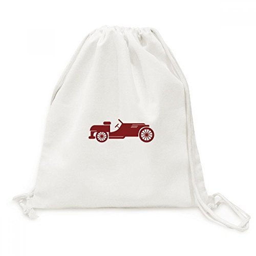 Classic Cars Silhouette sac à cordon en toile de lin rouge géométrique premium