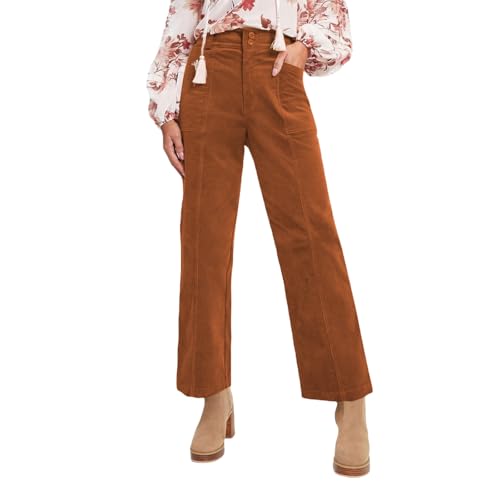 Pantalon large en velours côtelé pour l'automne avec poches et jambe droite