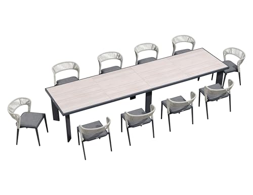 Image of PURPLE LEAF 11 Pieces Outdoor Dining Set Patio Extended Upgrade Table and Chairs Set Aluminum Wicker Rattan Patio Furniture Set for Lawn Garden Backyard Dark Grey
