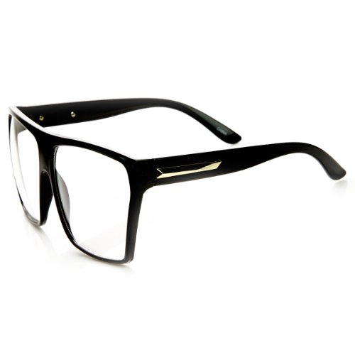 Large Oversized Retro Fashion Clear Lens Square Glasses, Black Gold, Size 5.03