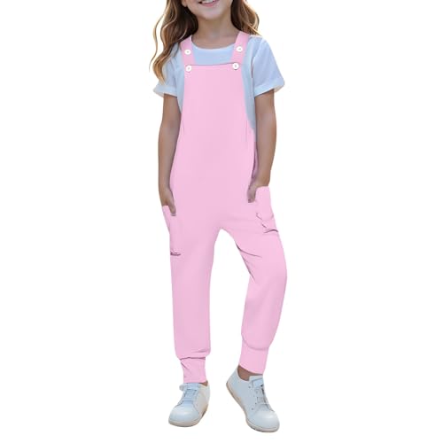 Mjjsk Salopette unie pour filles - Salopette décontractée pour enfants - Sans manches - Bretelles sarouel - Confortables et douces - Avec poches, rose, 5-6...