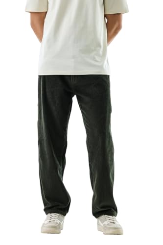 Image of SNITCH Men Cargo Pants | Relaxed Fit with Textured Corduroy Design | 100% Cotton Fabric & Button Closure for Casual Wear, College Wear & Streetwear