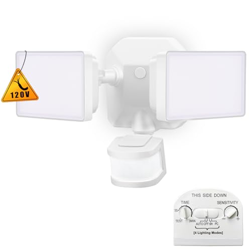 EMANER Dusk-to-Dawn Security Lights with Motion Sensor, 5000K IP65 Waterproof Outdoor, 280W Equiv. 110V 120V Dual-Head Rotatable LED Flood Light for Porch, Garage, Yard, Driveway