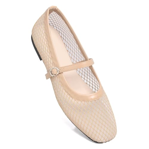 Image of TN TANGNEST Leather Flats for Women Retro Mary Jane Flats | Comfortable Square Toe Slip On Flats with Buckle Strap, Soft Work Flats Office Shoes
