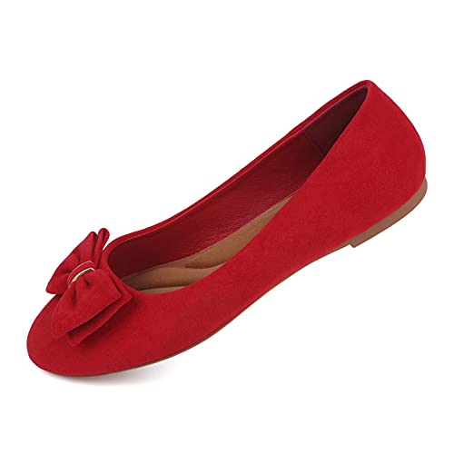 Samilor Womenâ€™s Flats Comfortable Flats Shoes Women Cute Dressy Bow Ballet Flats for Women Wine Red Size 8