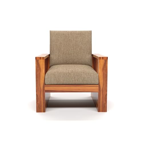 Image of Sheesham Wood Single Seater Sofa | Premium Wooden Single Sofa Chair for Living Room & Bedroom | Single Person Sofa for Home & Office Furniture (Zack Honey, 1 Seater)