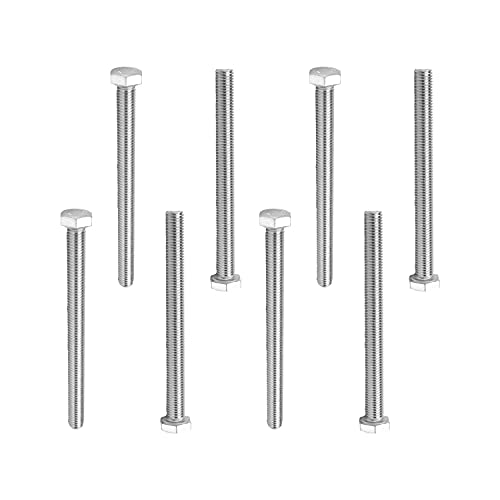 Image of Bettomshin 10Pcs M8 x 100mm Hex Bolts, 304 Stainless Steel 1.25mm Thread Pitch Fully Threaded Metric Hex Head Screw Bolts, Hexagon Screw Bolt, Hex Tap Bolts, Silver (Overall Size 105.45x13x13mm)