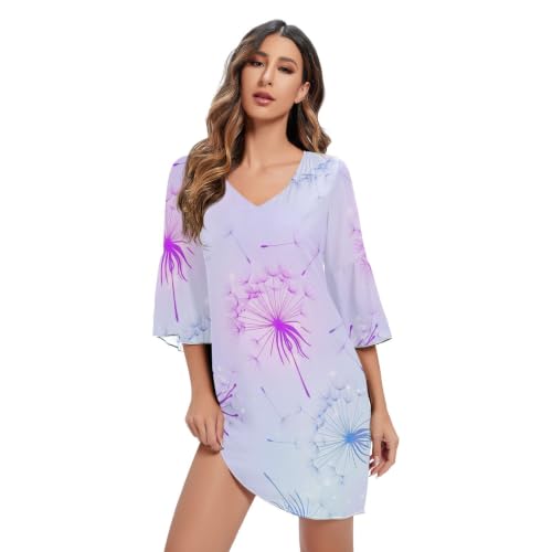 Robe femme imprimé pissenlit violet idéale pour vos terrasses de café et sorties d'été