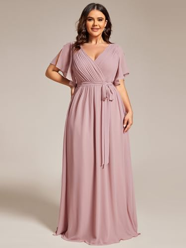 Image of Ever-Pretty Plus Women's Chiffon Bridesmaid Dress A-Line Empire Waist Floor Length Plus Size Formal Wedding Guest Dresses